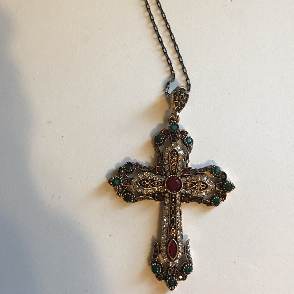 One Blessed Nana Gold Cross Pendant with Red and Green Accents - Picture 2 of 3